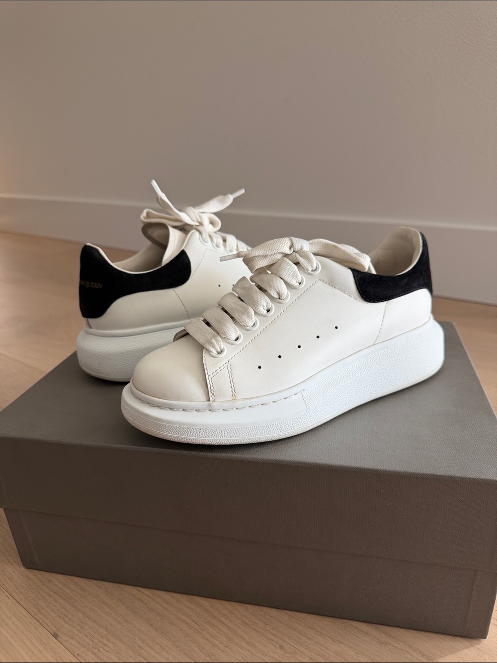Alexander McQueen White Leather Oversized Sneakers with Black Heel Tab